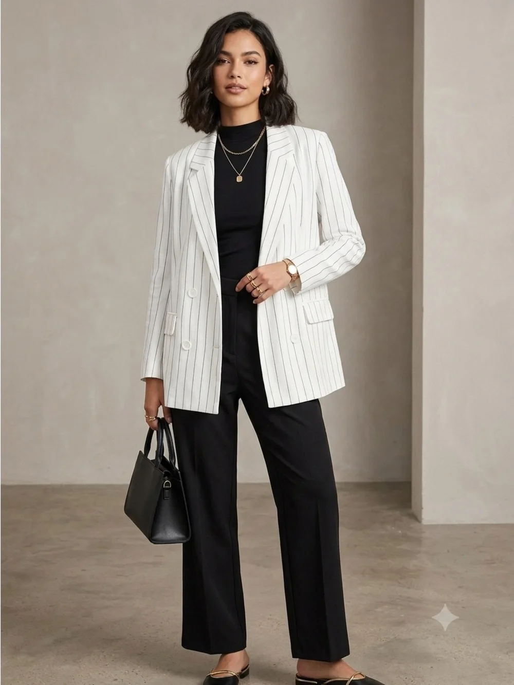 Forever 21 White Pinstripe Double Breasted Blazer Jacket Shawl Collar Size XS